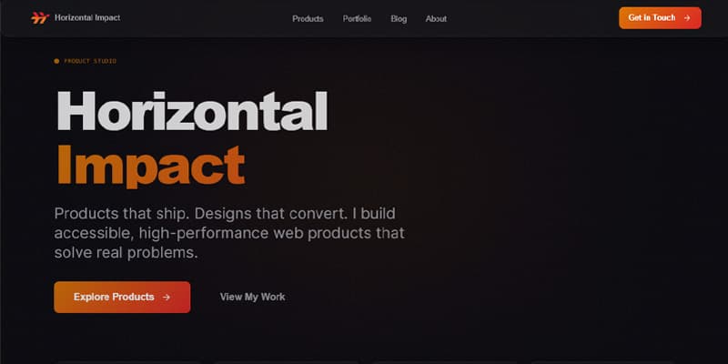 Horizontal Impact homepage hero with the brand wordmark
